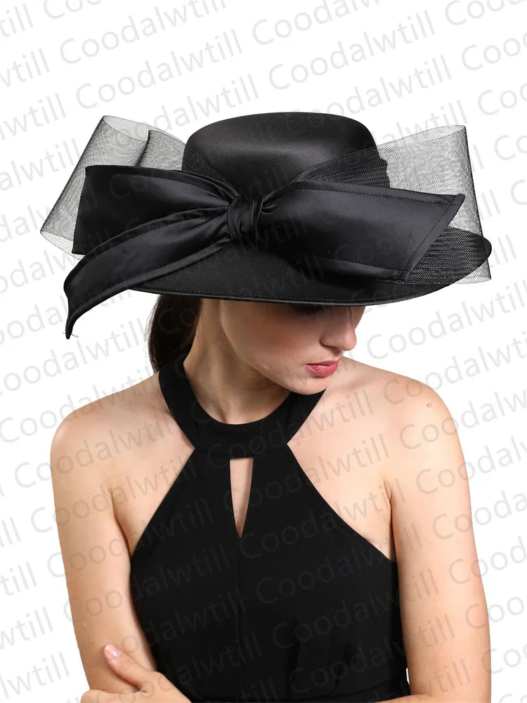 Chapeau Fedora en Satin pour femmes, élégant, avec nœud fascinateur Vintage