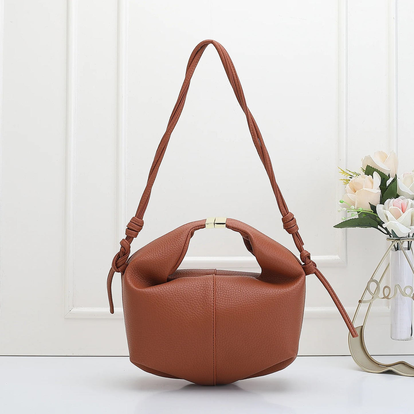 Sac à main en cuir litchi de couleur unie pour femme de haute qualité