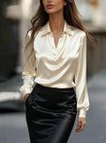 Autumn fashion commuting satin V-neck long-sleeved shirt women's clothing