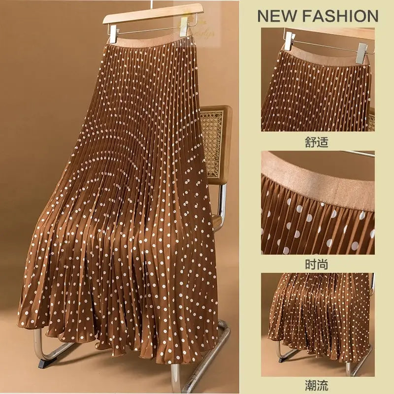 Polka Dot Pleated Long Skirt Women Fashion Elastic High Waisted Slim Dance Beach Skirt LADYLYS