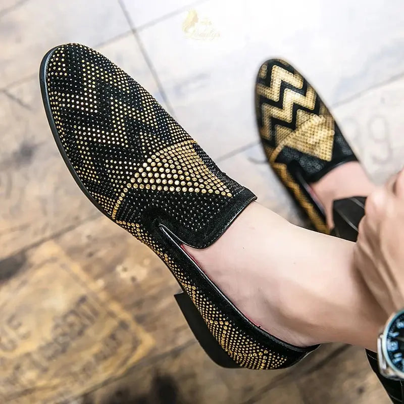 Embroidery Rhinestone Flat Shoes For Men Hombre Vestir LADYLYS