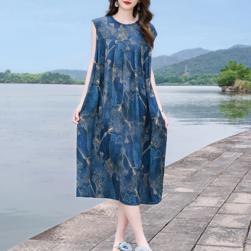 Casual Female Elegant  Print Knee-length 0-neck Floral Dress LADYLYS