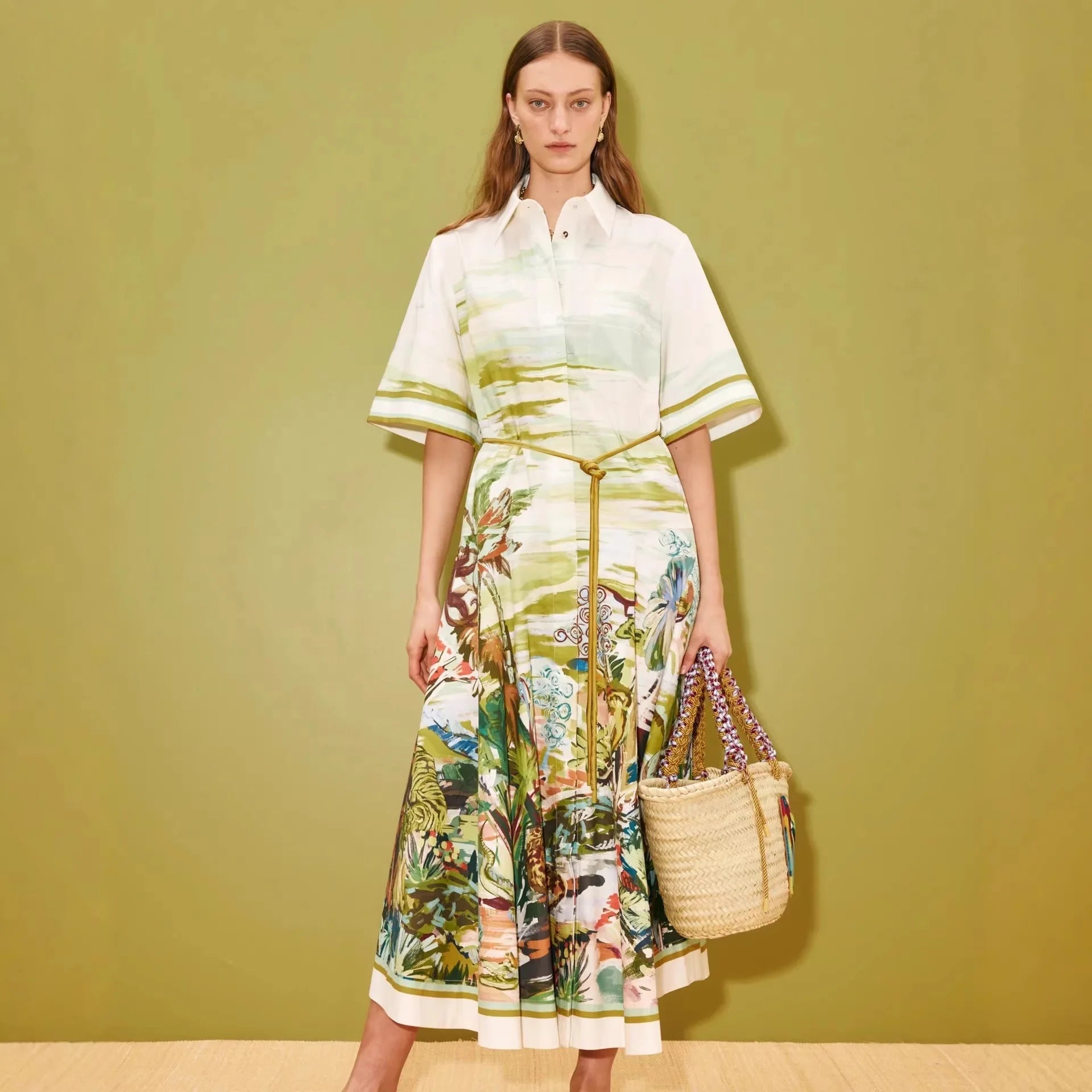 New Casual Fashion Linen Shirt Collar Cardigan Long Dress LADYLYS