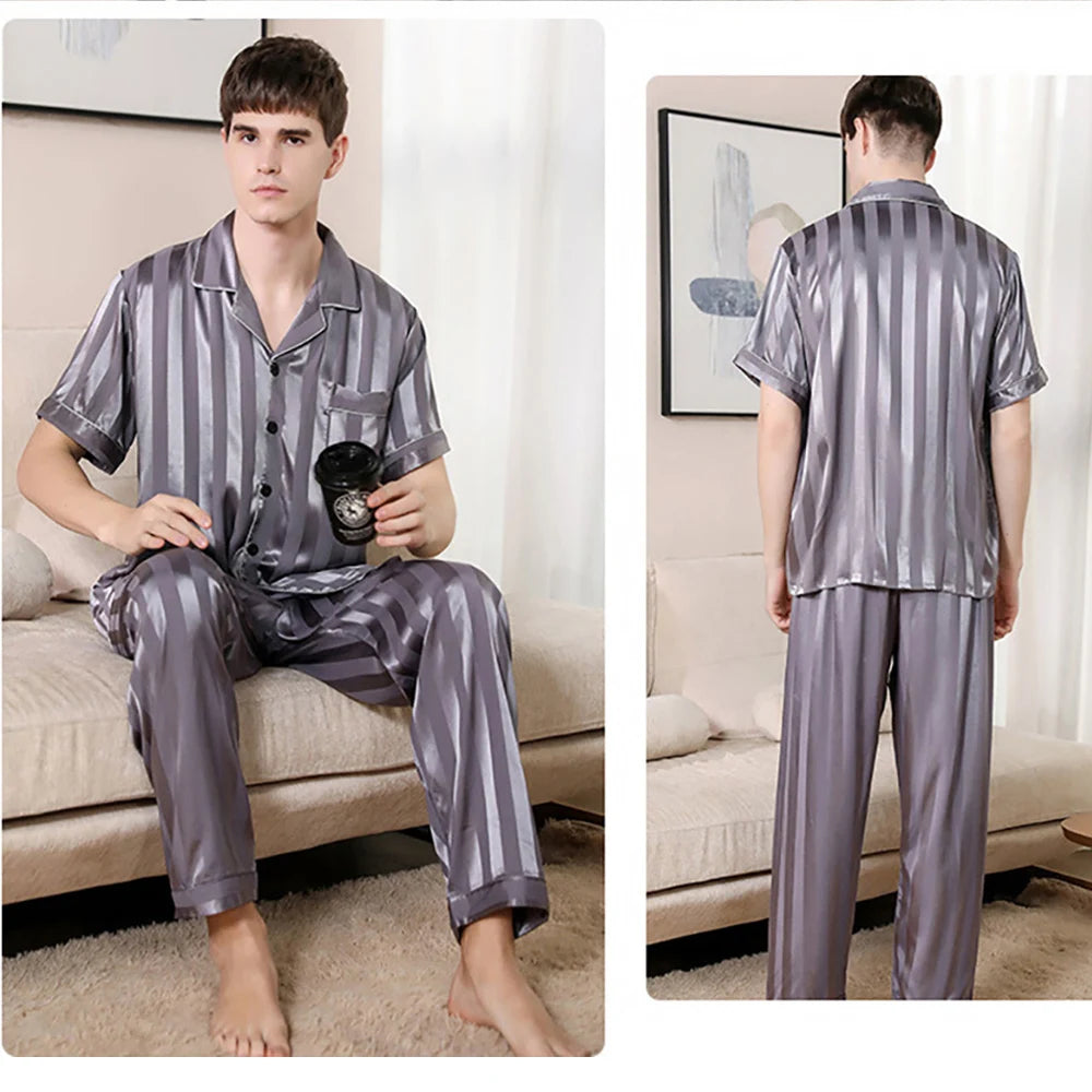 Trendyol solide rayé hommes pyjama ensembles printemps été Ultra-mince glace soie doux confortable