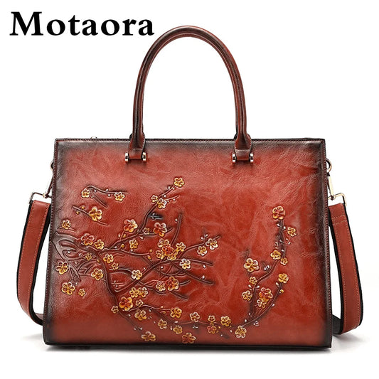 MOTAORA Vintage floral en cuir haut-poignée sacs dames grande capacité