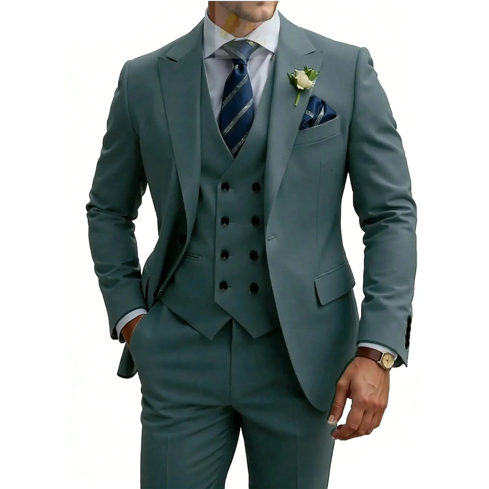 3 Piece Slim Fit For Men Double Breasted Suit Wedding Prom Suits Formal Business Dinner Tuxedo LADYLYS