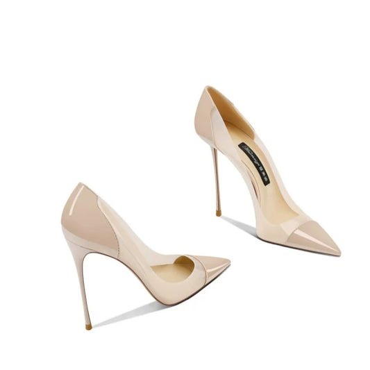 Printemps/été pointu bouche peu profonde laque cuir PVC chaussures simples talons hauts fins