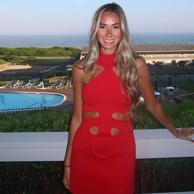 Elegant Halter Women's Dress Sleeveless Lady Mini Chic Female Robe Holiday LADYLYS