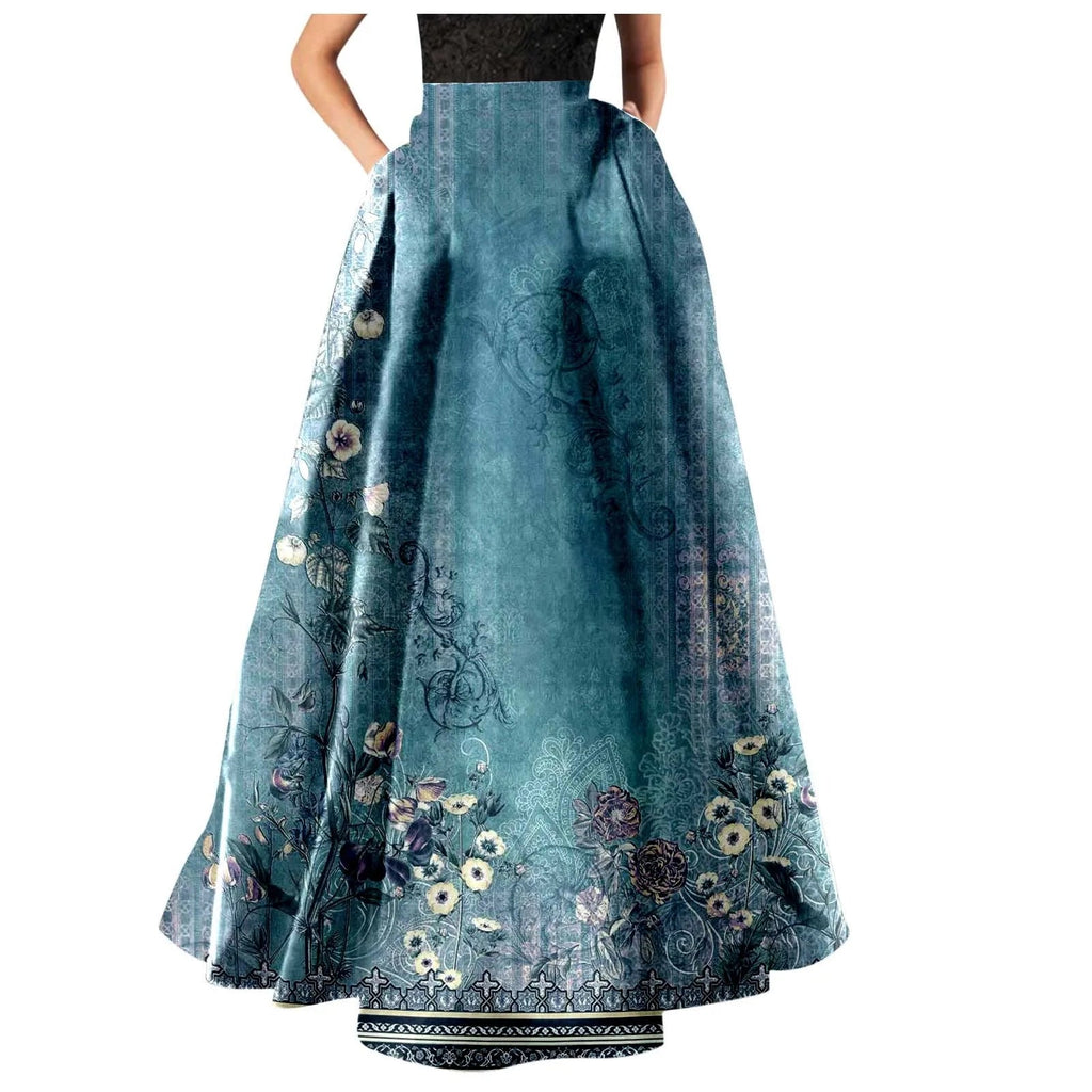 High Waist Pocket Skirts For Women Fashion Bohemian Floral Print Maxi Skirt LADYLYS