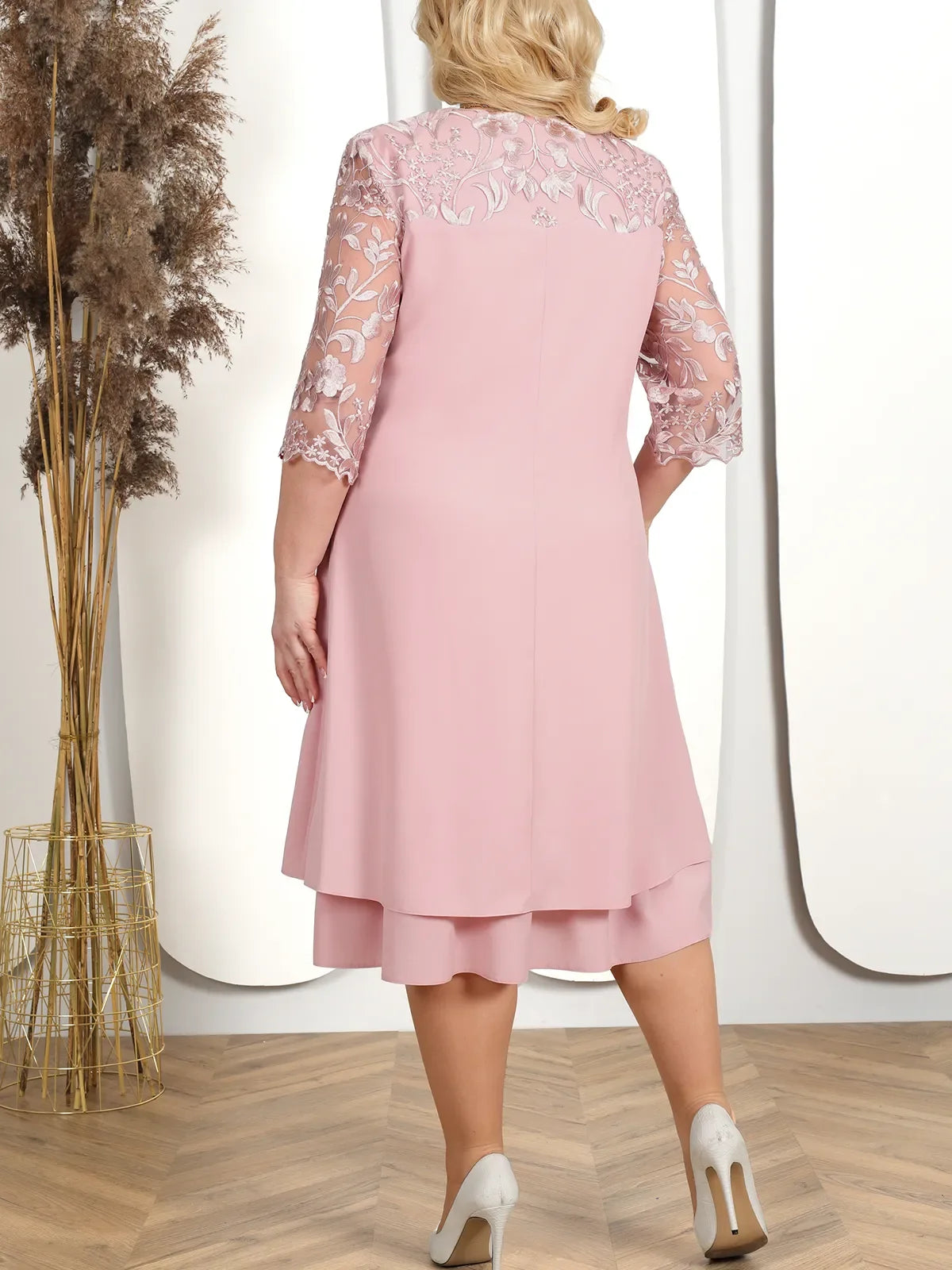 Robe de grande taille en mousseline de soie, broderie élégante, robes de bal formelles pour femmes potelées