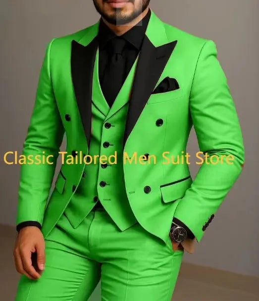 Beige Double Breasted Black Lapel  Slim Fit Wedding Suit LADYLYS