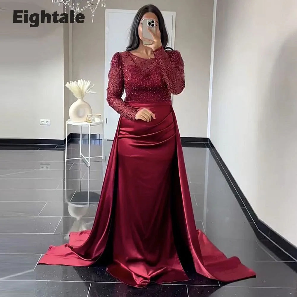 Robe de soirée de luxe Eightale avec jupe amovible, manches longues, robe de bal sirène en satin