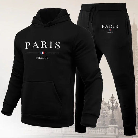 Ensemble de 2 pièces pour homme, survêtement décontracté, streetwear, imprimé Paris