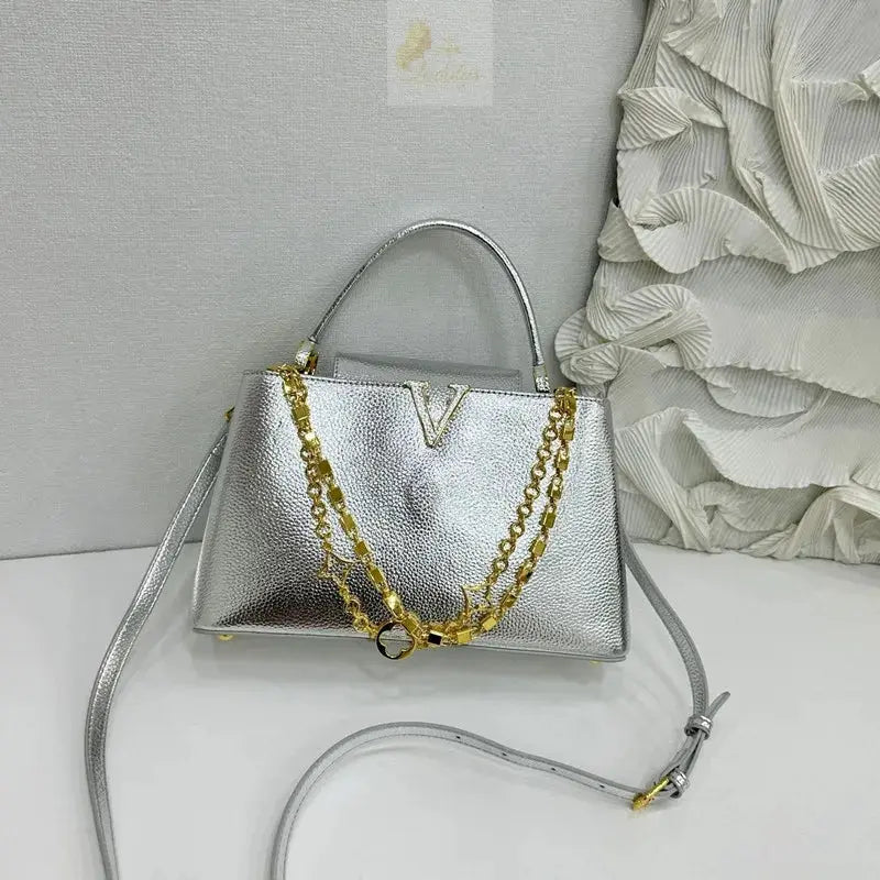 Luxury High-grade Women V-Shape Metal Chain Handbag LADYLYS