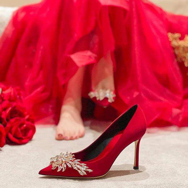 Talons rouges pour femmes chaussures de mariage à strass confortables