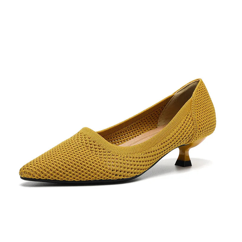 High-heeled shoes solid color knitted breathable rubber anti-skid LADYLYS