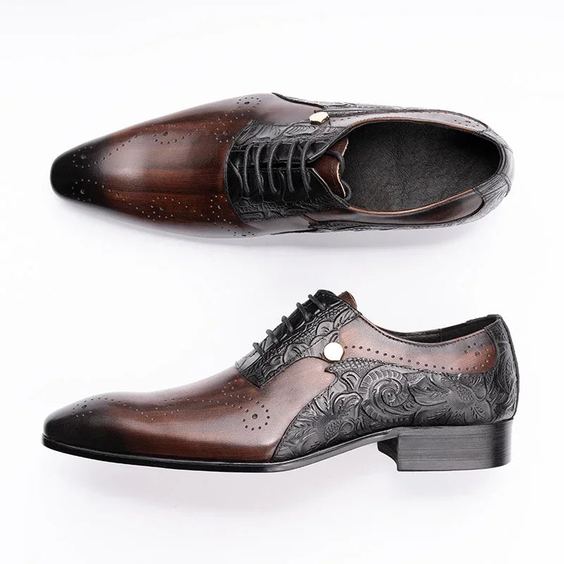 Chaussures Brogue pour hommes faites à la main en cuir véritable à lacets, chaussures décontractées