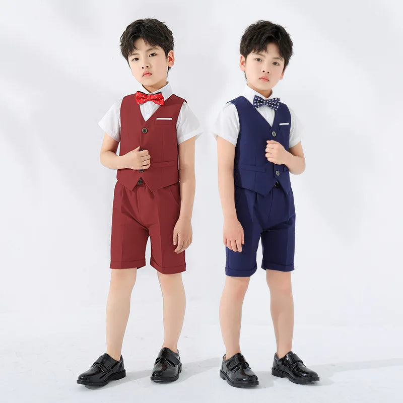 Costume d'été pour enfants, short, gilet, nœud papillon, ensemble pour garçons