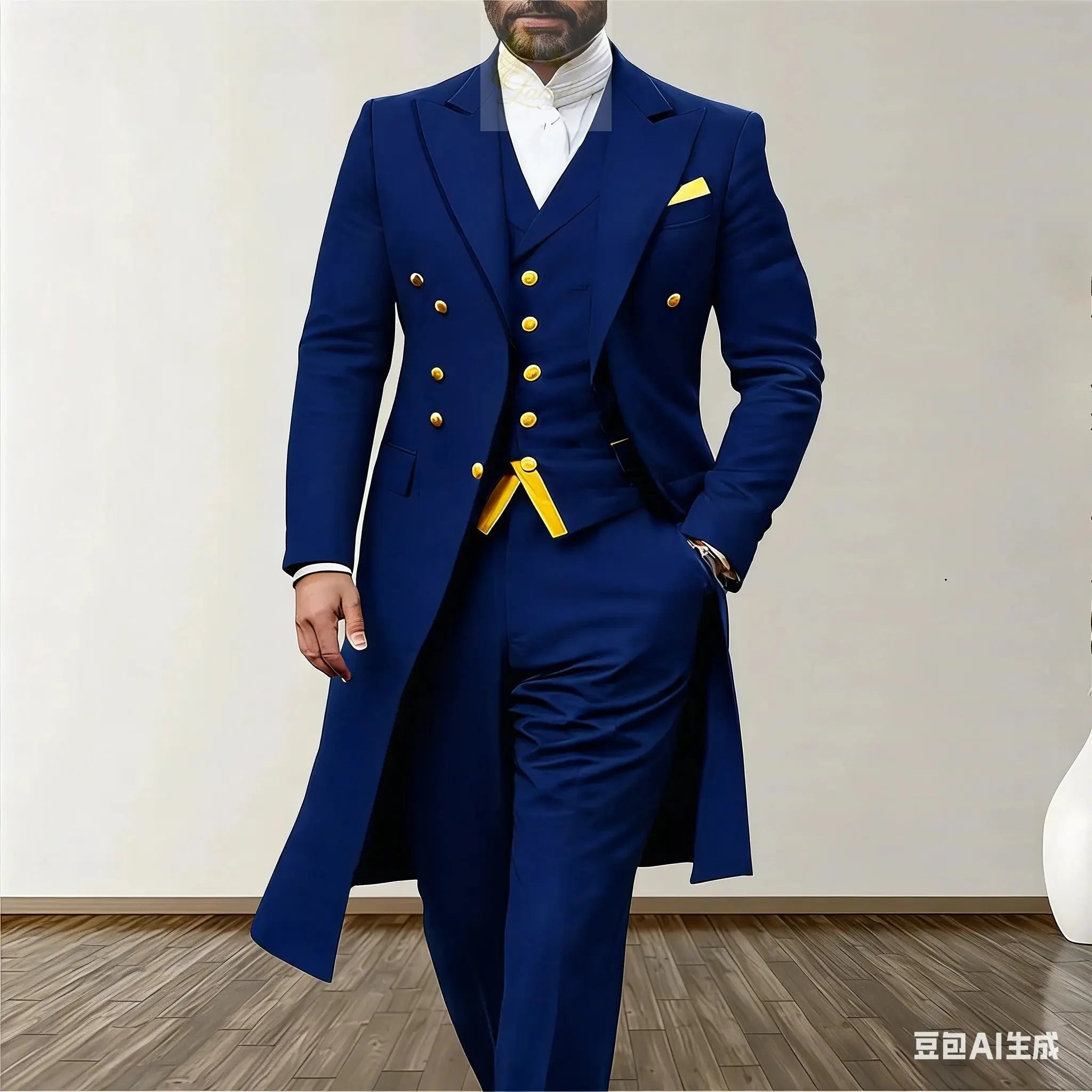 Men Suits 3 Piece Long Blazer Vest Pants Satin One Button Tuxedo LADYLYS