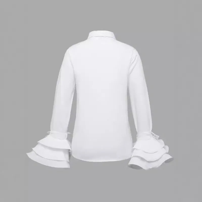 Blouse Shirt Temperament Elegant Slim Solid Color Lotus Leaf Sleeves