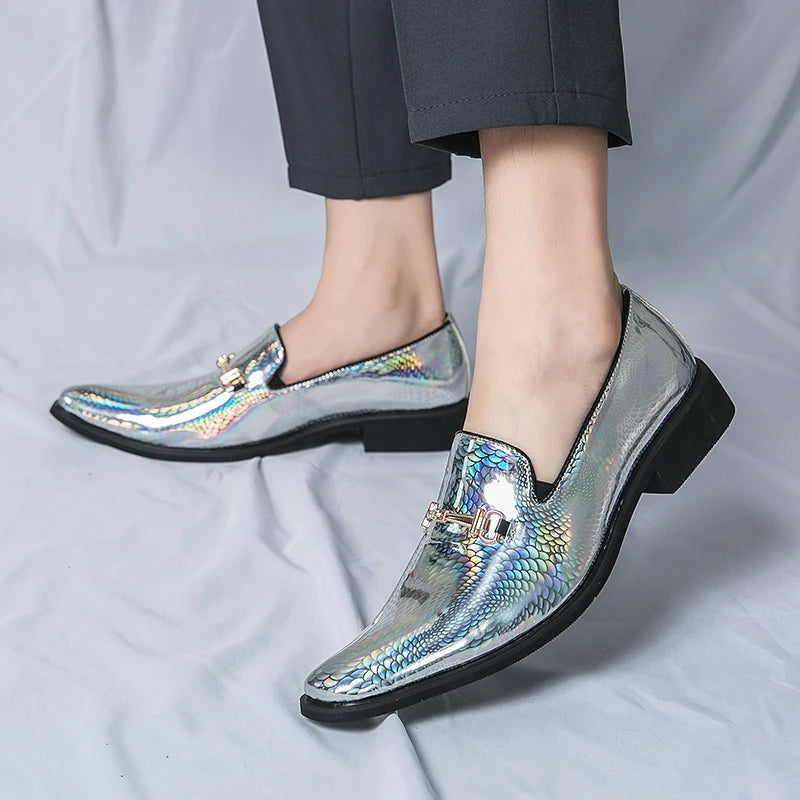 Luxury silvery Men's Patent Leather Shoes Designer High Quality LADYLYS