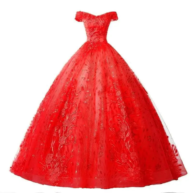 Elegant Gold Quinceanera Dress Off Shoulder Lace Embroidery LADYLYS