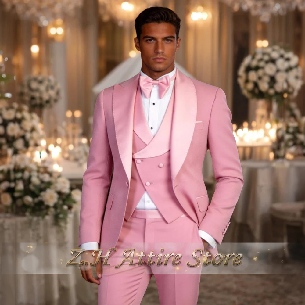 Satin Lapel Suit Men - Elegant 3 Piece Suit