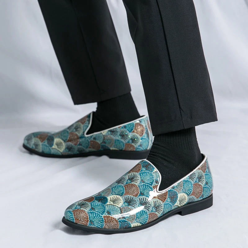 Trend New Designer Printing Pattern Loafers For Men Leather Shoes LADYLYS