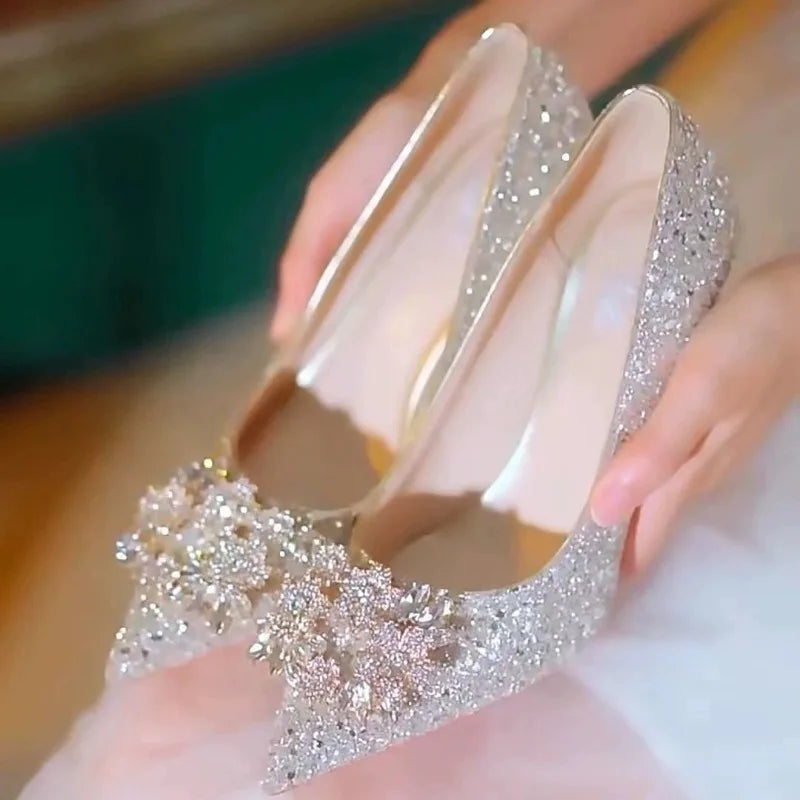 High Heel Shoes Fad Elegant Crystal Pointed Toe Pumps Retro Shallow LADYLYS