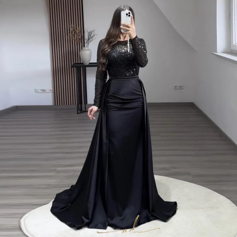 Robe de soirée Eightale avec jupe amovible en satin à manches longues, robe de soirée sirène personnalisée