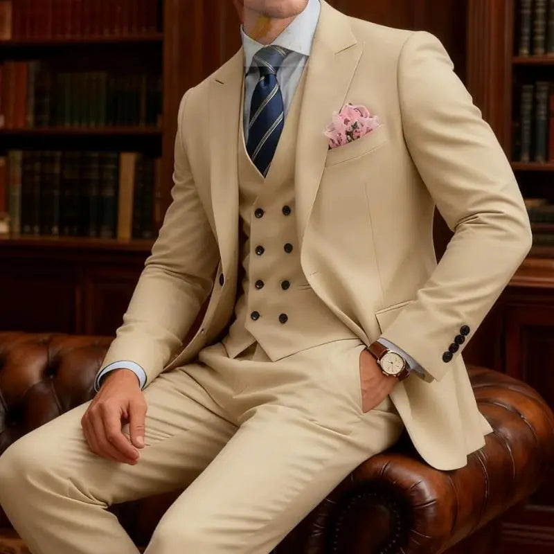 3 Piece Slim Fit For Men Double Breasted Suit Wedding Prom Suits Formal Business Dinner Tuxedo LADYLYS