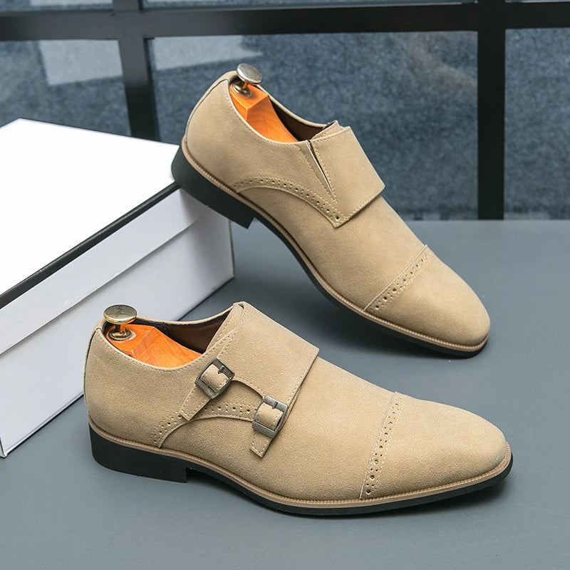 Tom Chaussures classiques de luxe en cuir pour hommes, chaussures à boucle en daim