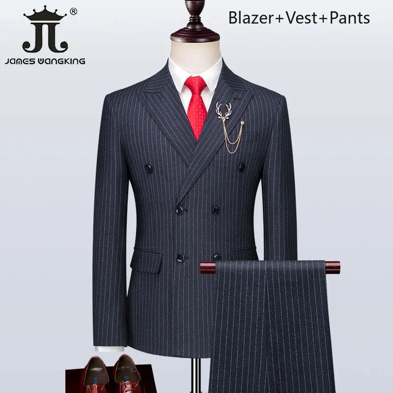Men's Formal Suits 3 Piece Set British Plaid Style (Blazer + Vest + Trousers) LADYLYS