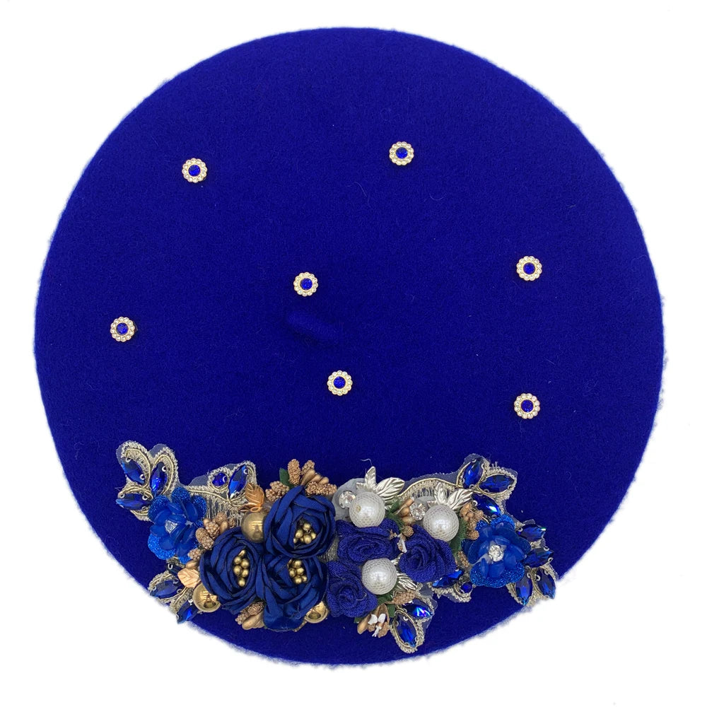 Béret Fleur Diamants Turban Casquette Femme Tête Enveloppante Bonnet