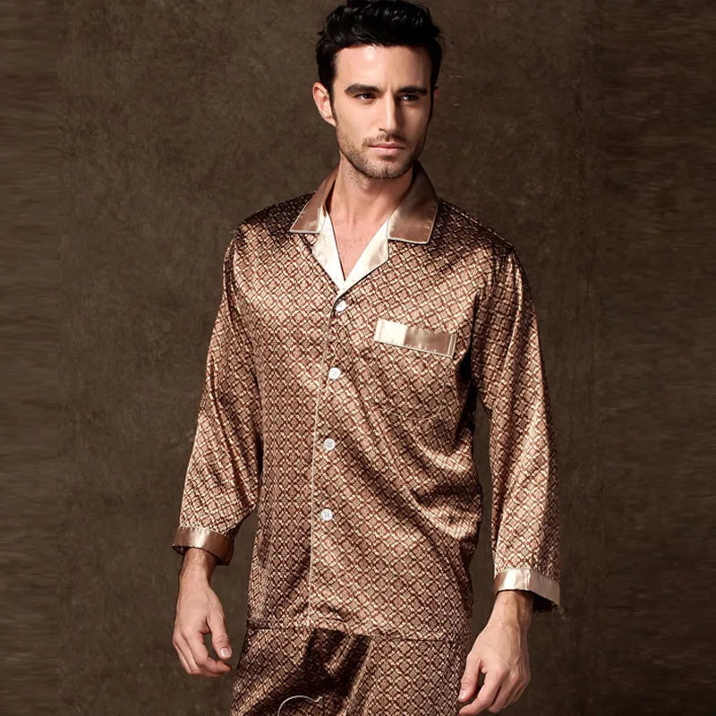 Ensemble pyjama de haute qualité pour hommes, en Polyester fin, en soie glacée