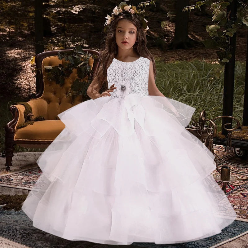 4-12 ans filles robe fille fleur fille moelleux gaze piano performance robe élégante