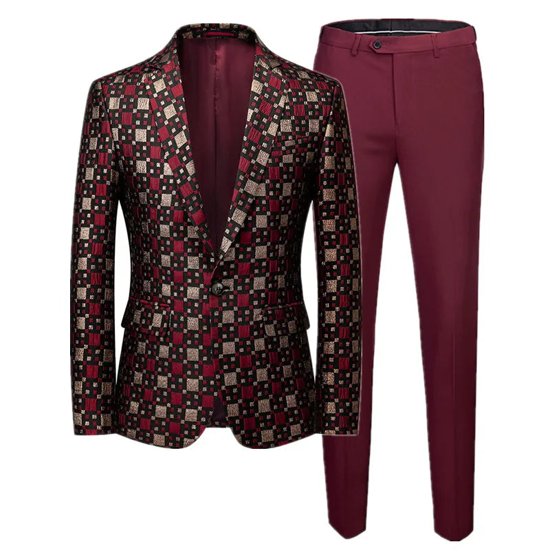 Costume classique Blazer en Jacquard coupe cintrée, pantalons grande taille 6XL