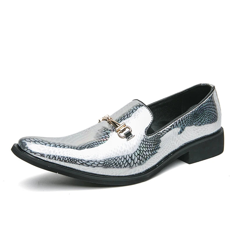 Luxury silvery Men's Patent Leather Shoes Designer High Quality LADYLYS