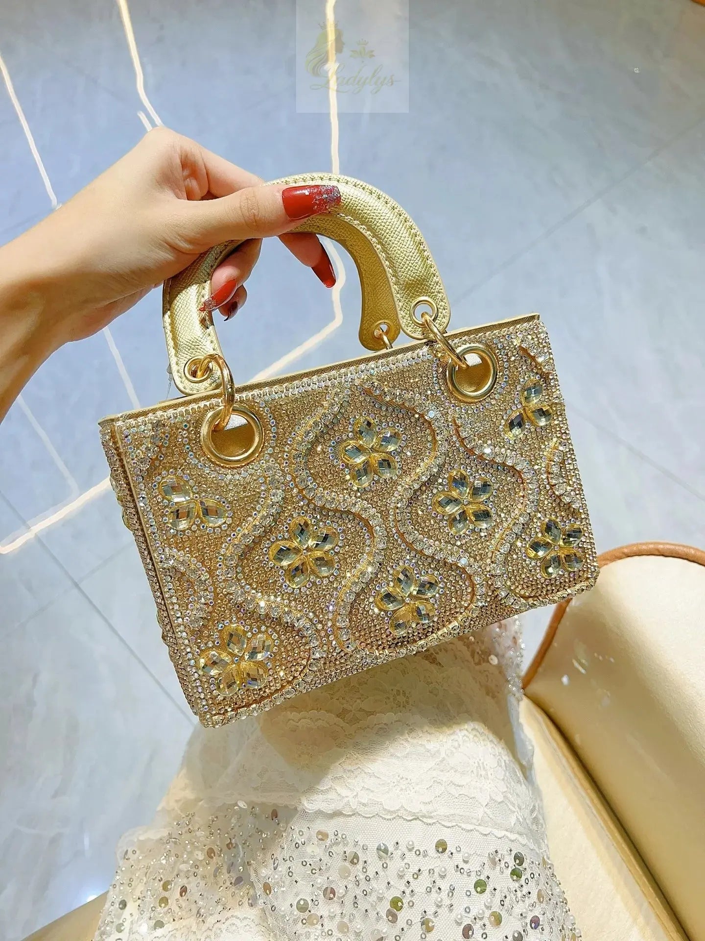 Luxury Women Shoulder Crossbody Evening Handbag Diamond Decoration Long Chain Bag LADYLYS