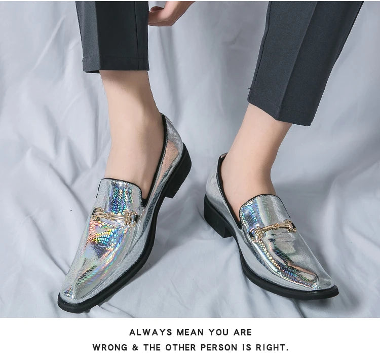 Luxury silvery Men's Patent Leather Shoes Designer High Quality LADYLYS