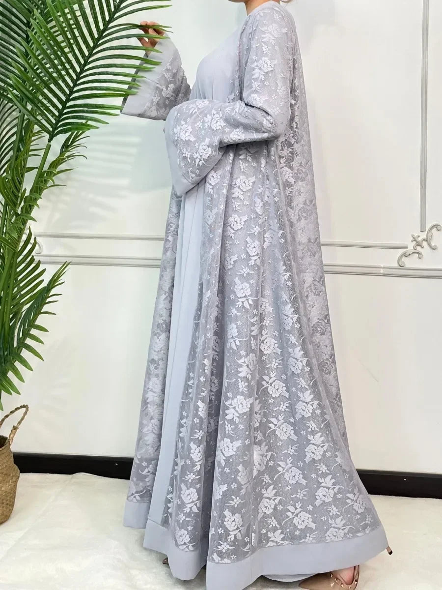 Ramadan Eid Prayer Lace Abaya 2 Piece Set Inner Dress LADYLYS