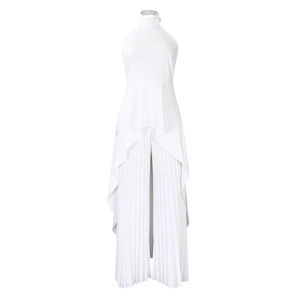 Elegant Tow Piece Set Women Outfit Backless Top Hundred Pleated Wide Leg Pants LADYLYS