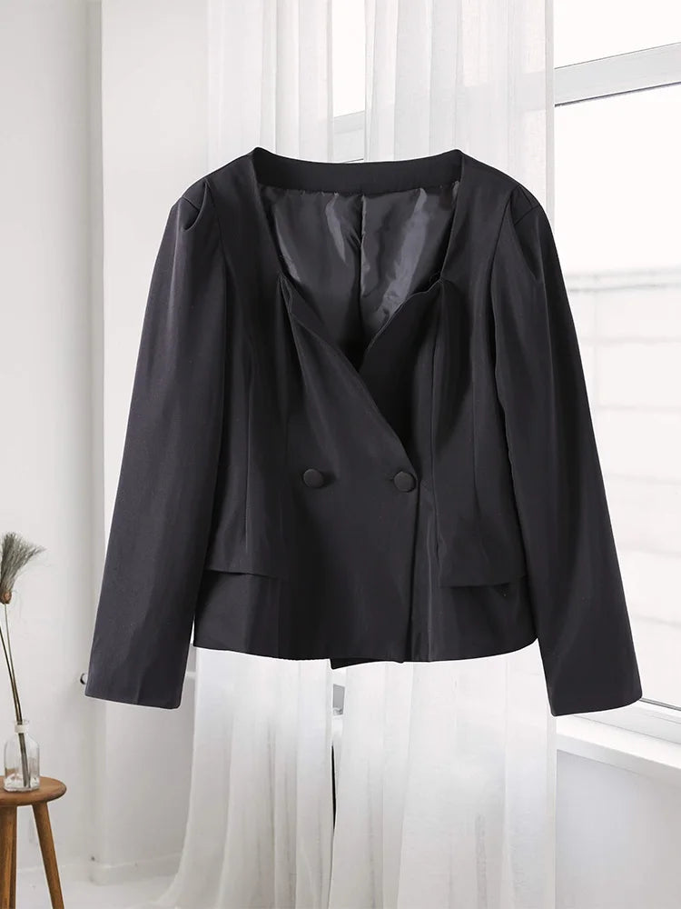 Dora ensemble élégant de blazer et jupe pour femme, veste croisée à col carré chic 2 pièces