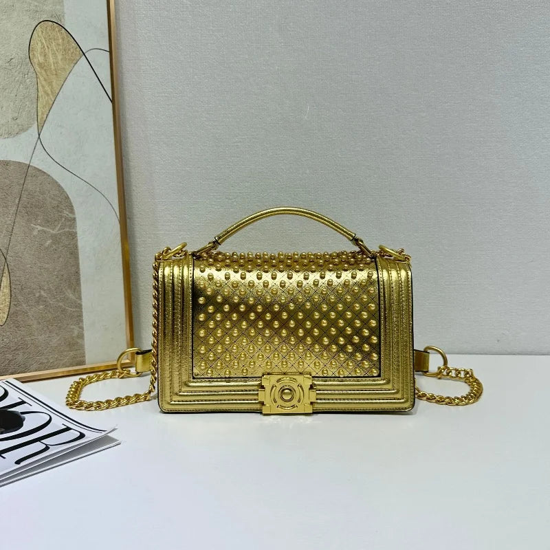 Luxury Designer Inlaid Pearls Lattice Embroidery Women's Shoulder Bag Fashion High-end Handbags Small Square Bag Versatile Purse LADYLYS