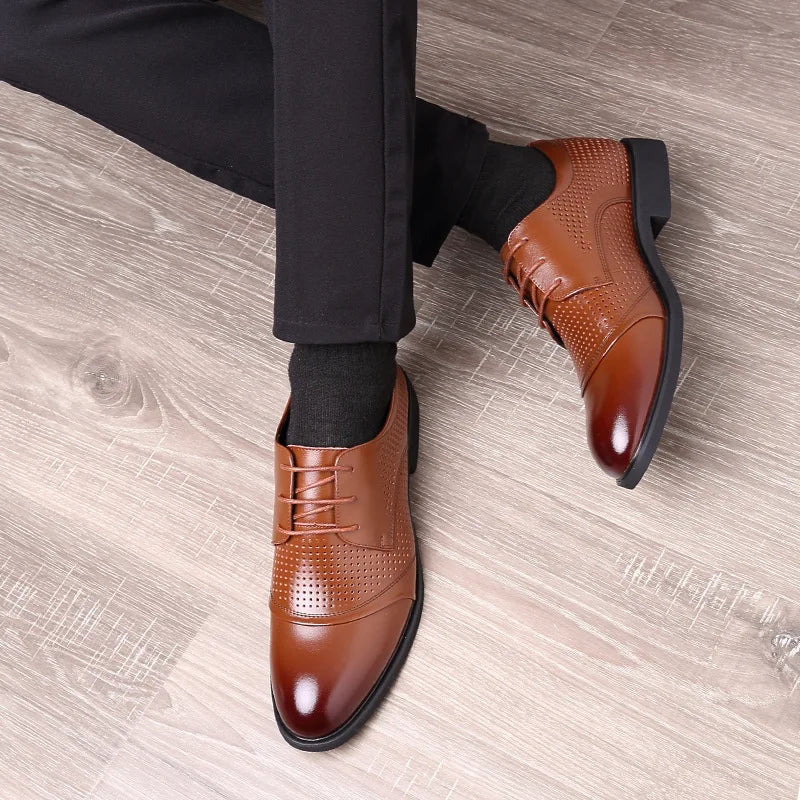 Chaussures oxford respirantes en cuir à lacets Marron Noir Grande taille