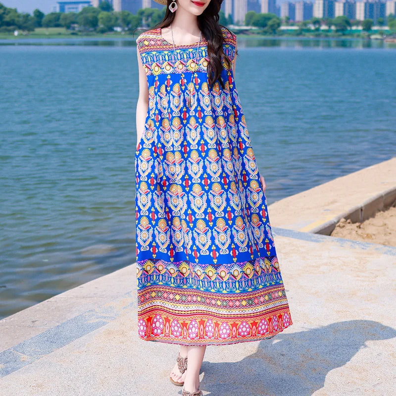 Casual Female Elegant  Print Knee-length 0-neck Floral Dress LADYLYS