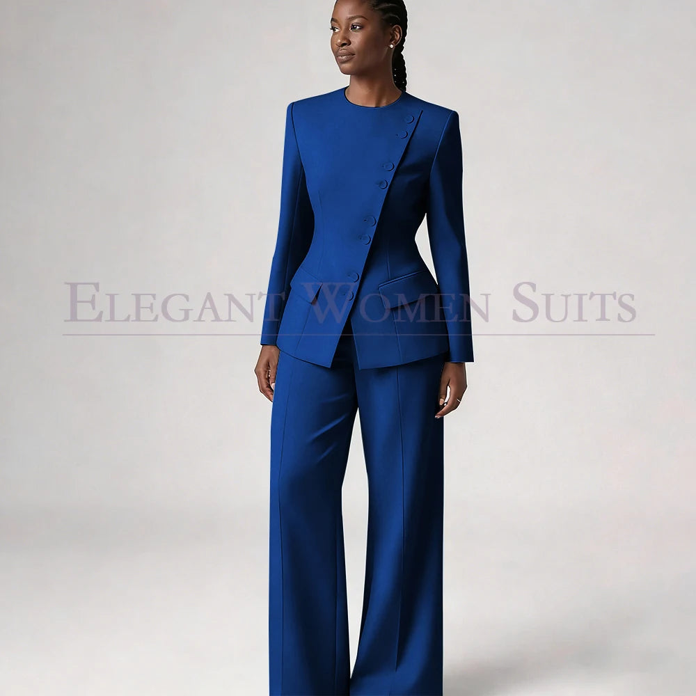Single Breasted Women's Suits Blazer Luxury O-neck Regular Length 2 Piece LADYLYS