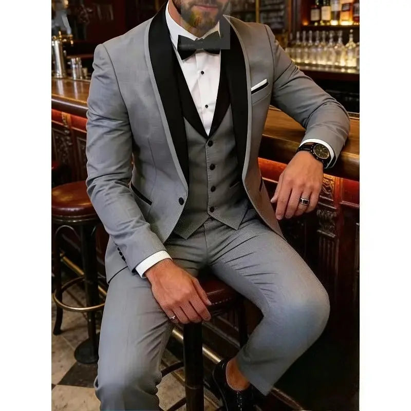 Men'S Blue Fruit Collar Three-Piece Formal Suit Set Shoulder-attached Collar Formal LADYLYS