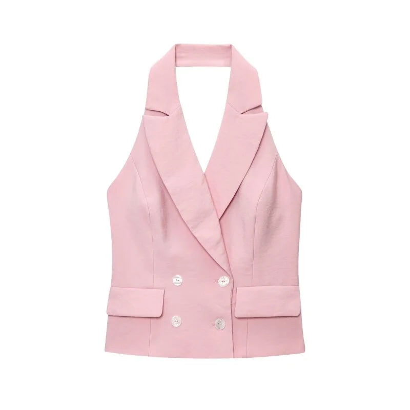 Summer Two Tone Halter Blazer Vest & Matching Wide Leg Pants Set LADYLYS