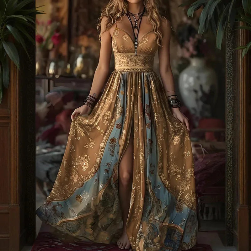 Sexy Spaghetti Strap Long  Summer Fashion Floral Print Maxi Dresses Elegant LADYLYS